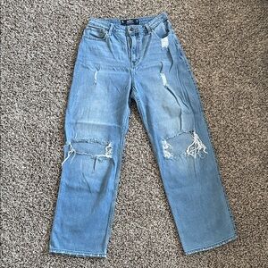 Hollister Medium Blue Ripped Straight Jeans